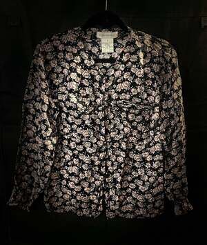Jones NewYork Vintage Blackand Pink Floral Print Long Sleeve Rayon Blouse Size 6